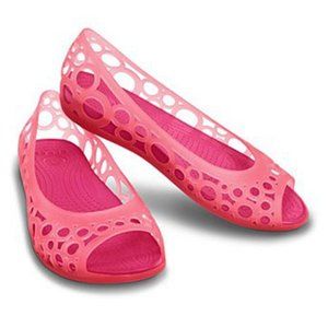 Crocs Adrina Pink Jelly Cut Out Peep Toe Slip On Ballet Flats